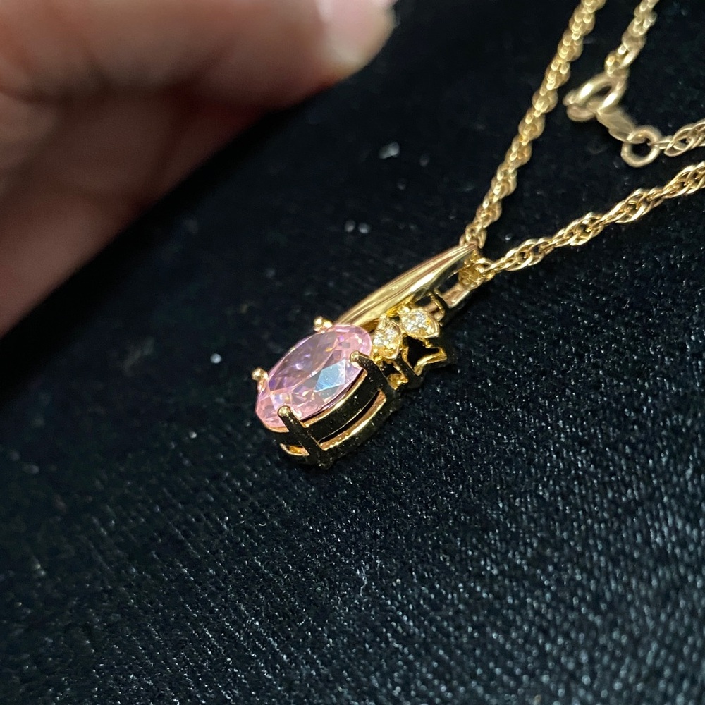 Vintage Gold plated sterling silver pink crystal Pendant and 18” chain Necklace - Picture 6 of 15